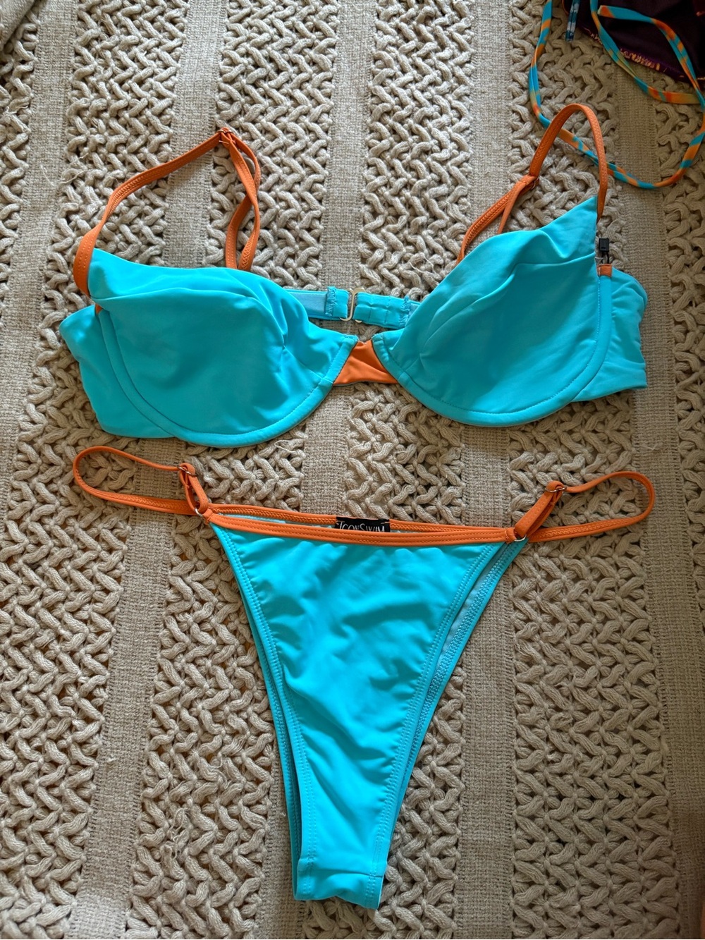 Two-Tone Turquoise & Orange Bikini Set - Women Swim
